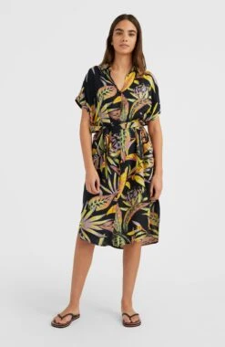 ONeill Cali Beach Shirt Dress | Black Tropical Flower