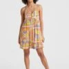 ONeill Malu Beach Dress | Yellow Scarf Print -ONeill Fashion Shop 1300051 32013 01 MODEL